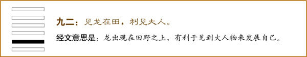 乾卦第二爻,爻辞:九二:见龙在田,利见大人。