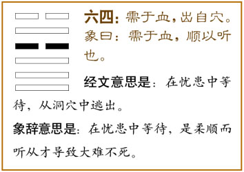 需卦第四爻,爻辞:六四:需于血,出自穴。