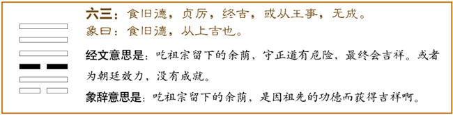 讼卦第三爻,爻辞:六三:食旧德,贞厉,终吉。或从王事,无成。