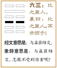 比卦第三爻，爻辞：六三：比之匪人。