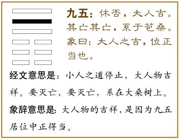 否卦第五爻，爻辞：九五：休否，大人吉；其亡其亡，系于苞桑。