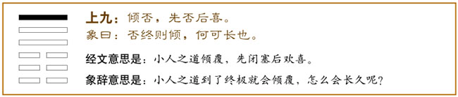 否卦第六爻，爻辞：上九：倾否；先否后喜。