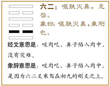 六二：噬肤灭鼻，无咎。