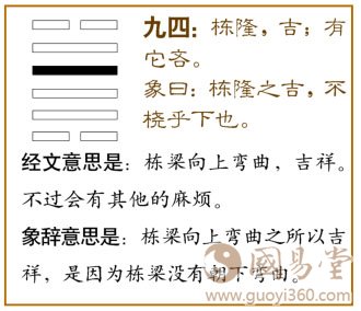 大过卦第四爻，爻辞：九四：栋隆，吉；有它，吝。