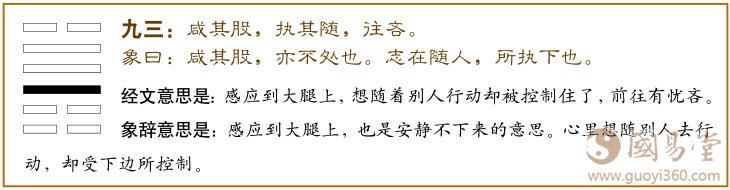 咸卦第三爻，爻辞：九三：咸其股，执其随，往吝。