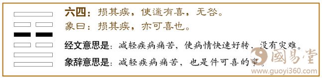 损卦第四爻,爻辞:六四:损其疾,使遄有喜。无咎。