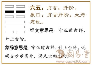 升卦第五爻，爻辞：六五：贞吉，升阶。